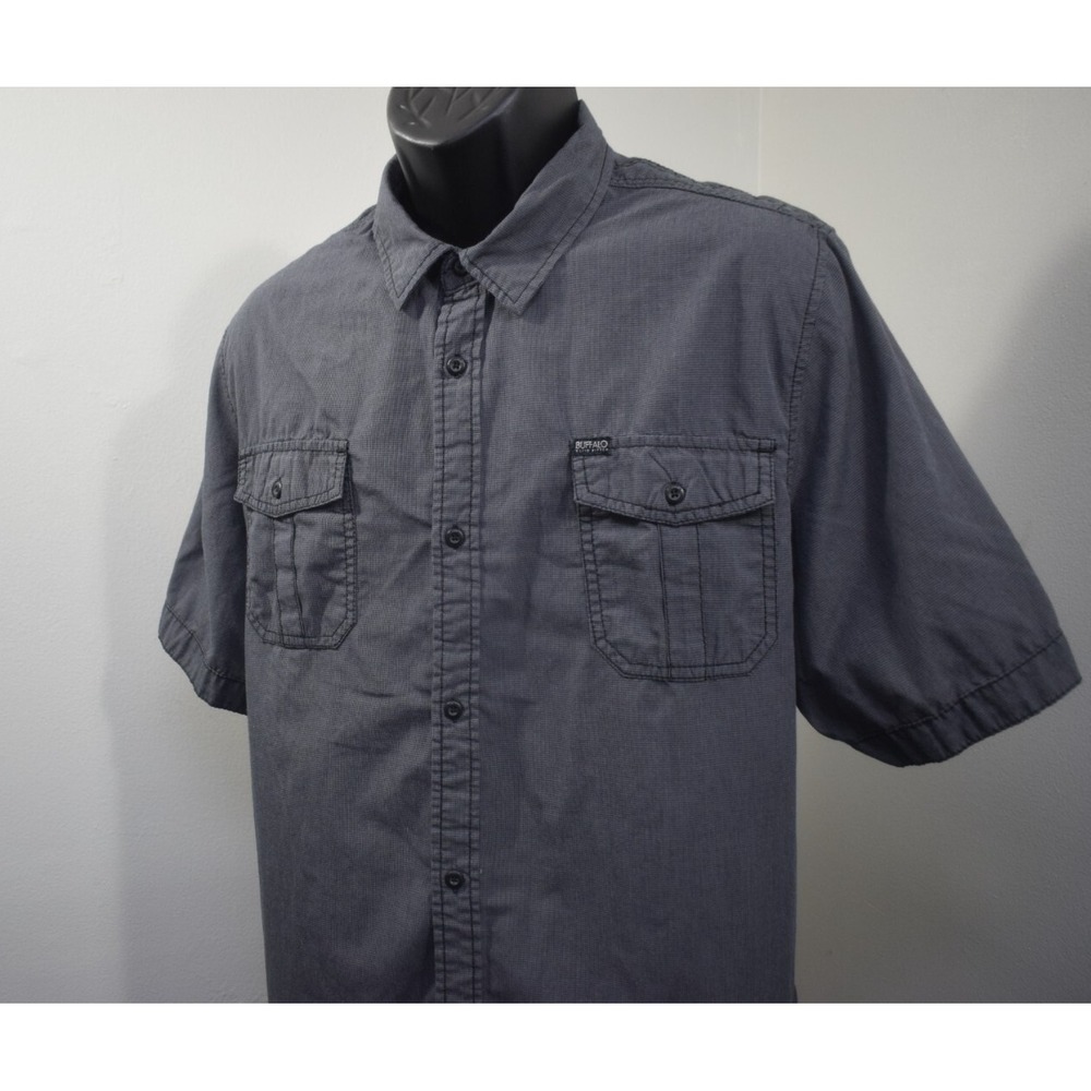 Buffalo David Bitton Button Up Shirt Gray Short Sleeve Front Pocket Mens 2XL XXL